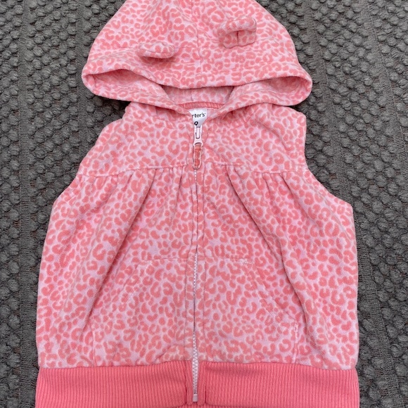 6-9M Baby Girl Pink Leopard Fleece Vest - Picture 1 of 2